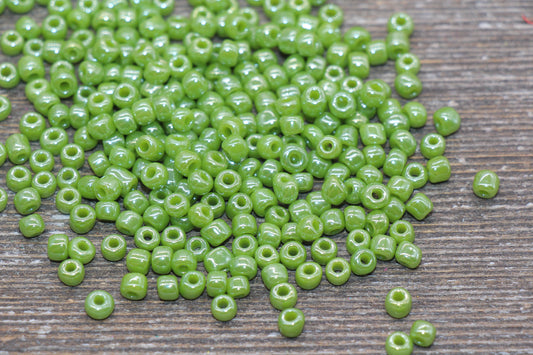 Glossy Glass Seed Beads, 4mm 6/0 Glass Round Seed Beads, Green Opaque Seed Beads, Rocailles Beads, Beading Supplies #740