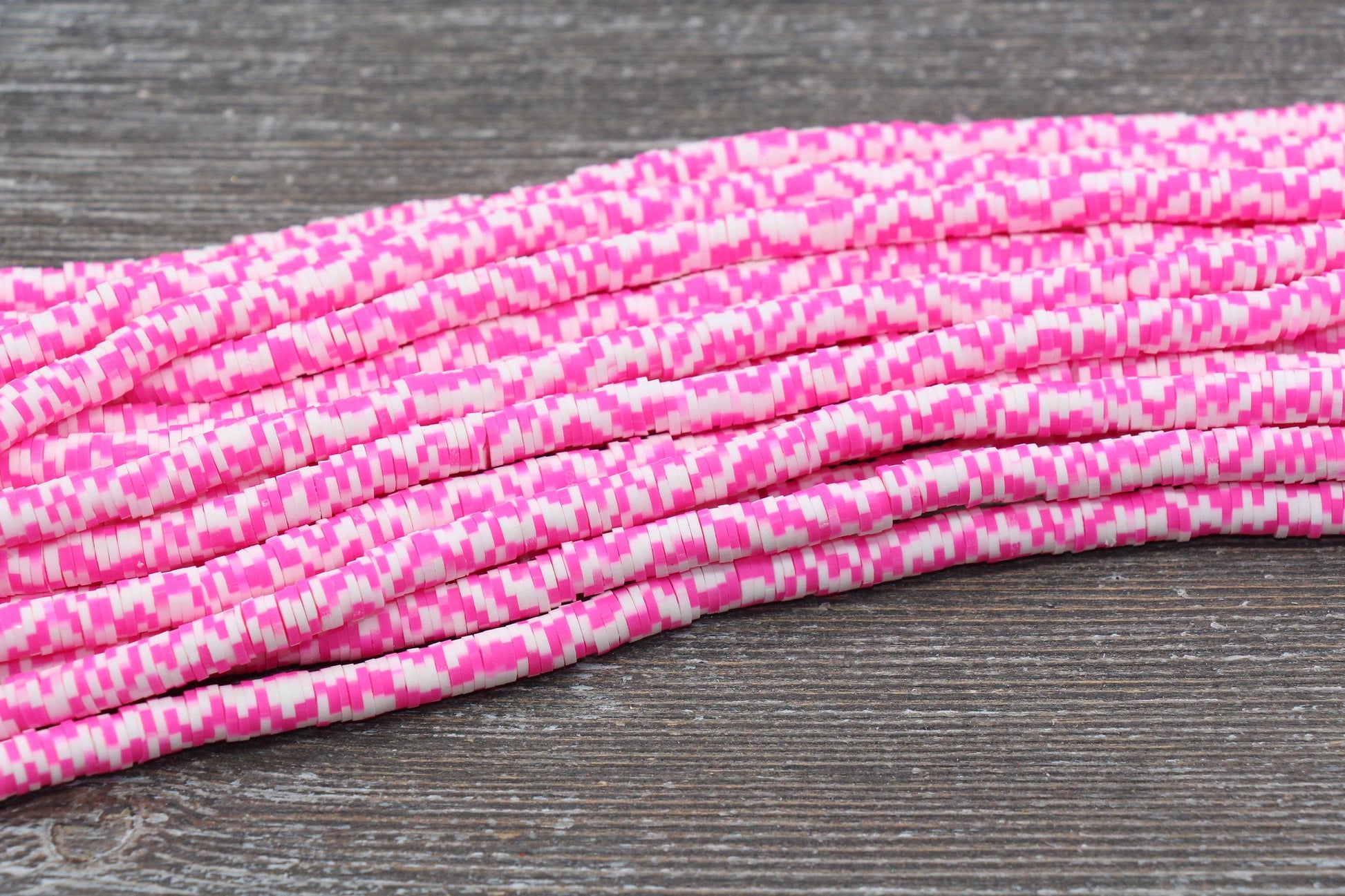 6mm Pink Speckled Heishi Beads, Pink and White Polymer Clay Disc Beads, African Disc Beads, Vinyl Heishi, 16 inch Strand #208