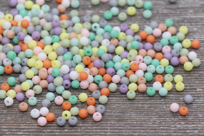 4mm Matte Multicolor Round Beads, Acrylic Gumball Beads, Frosted Multicolor Round Spacer Beads, Bubblegum Beads, Plastic Round Bead #714