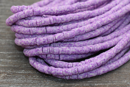 6mm Purple Speckled Heishi Beads, Purple Speckled Polymer Clay Disc Beads, African Disc Beads, Vinyl Heishi, 16 inch Strand #212