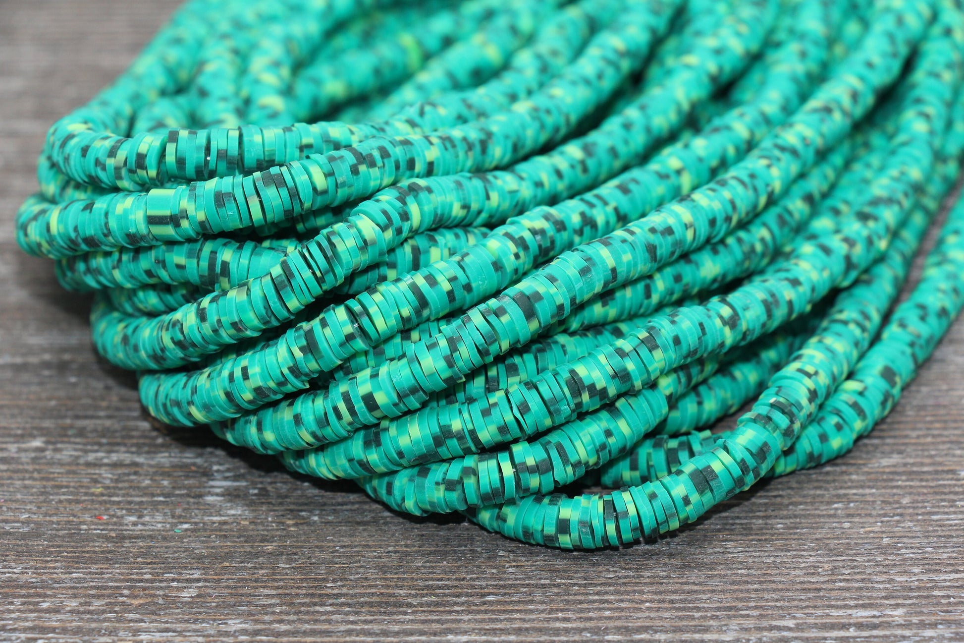 6mm Green Speckled Heishi Beads, Mix Color Polymer Clay Disc Beads, African Disc Beads, Vinyl Heishi, 16 inch Strand #39