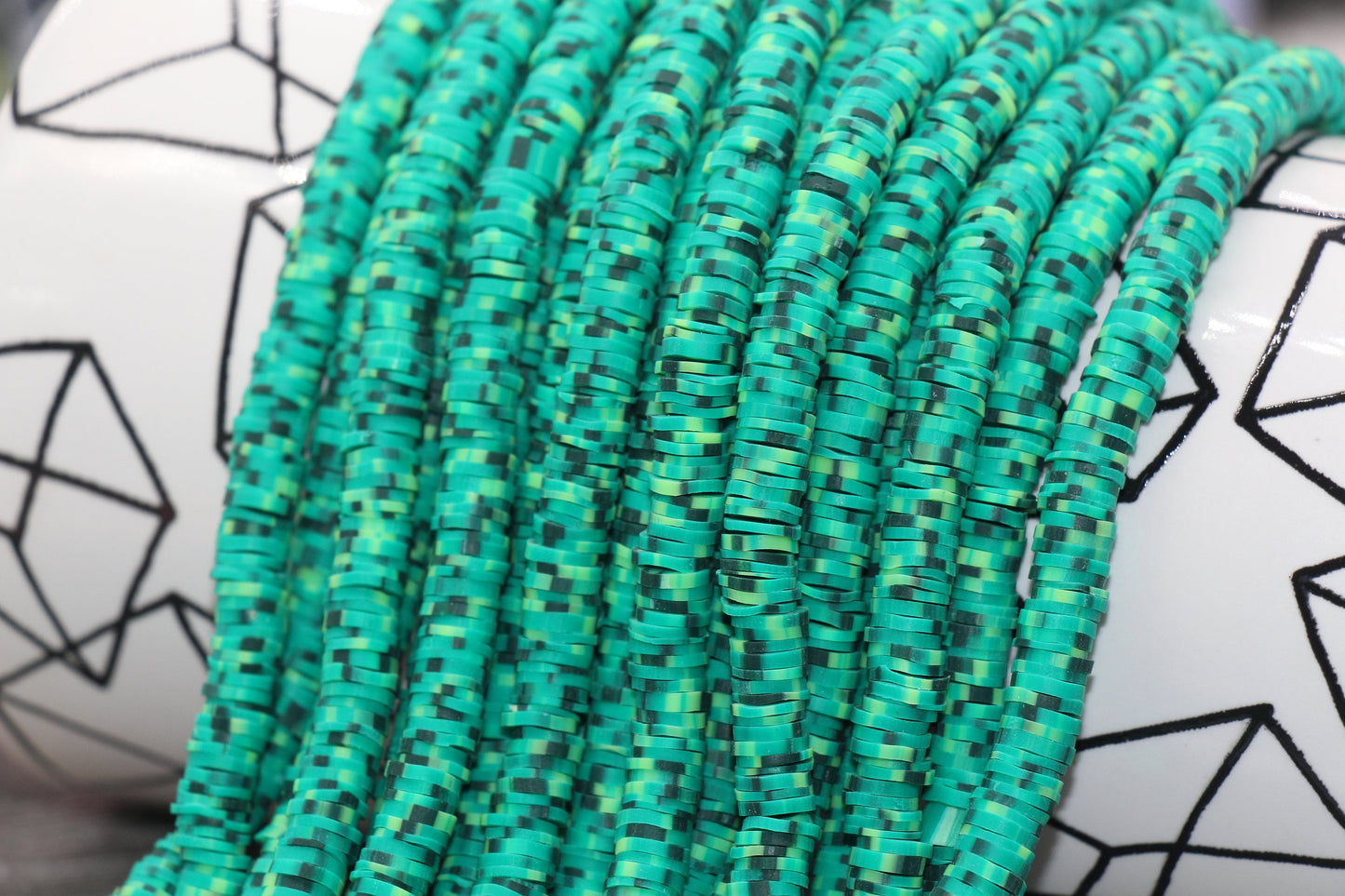 6mm Green Speckled Heishi Beads, Mix Color Polymer Clay Disc Beads, African Disc Beads, Vinyl Heishi, 16 inch Strand #39