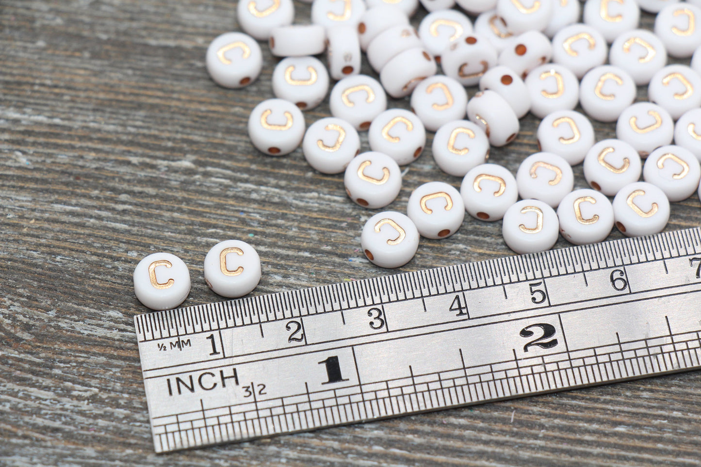 Letter C Alphabet Beads, Rose Gold Letter C Beads, Individual Letter C Beads, Acrylic Round Letter Beads, Name Initial Beads, Size 7mm