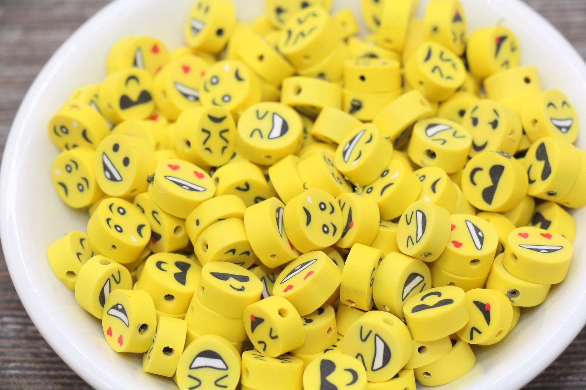 Emoji Polymer Clay Beads, Emoji Fimo Cane Beads, Assorted Emoji