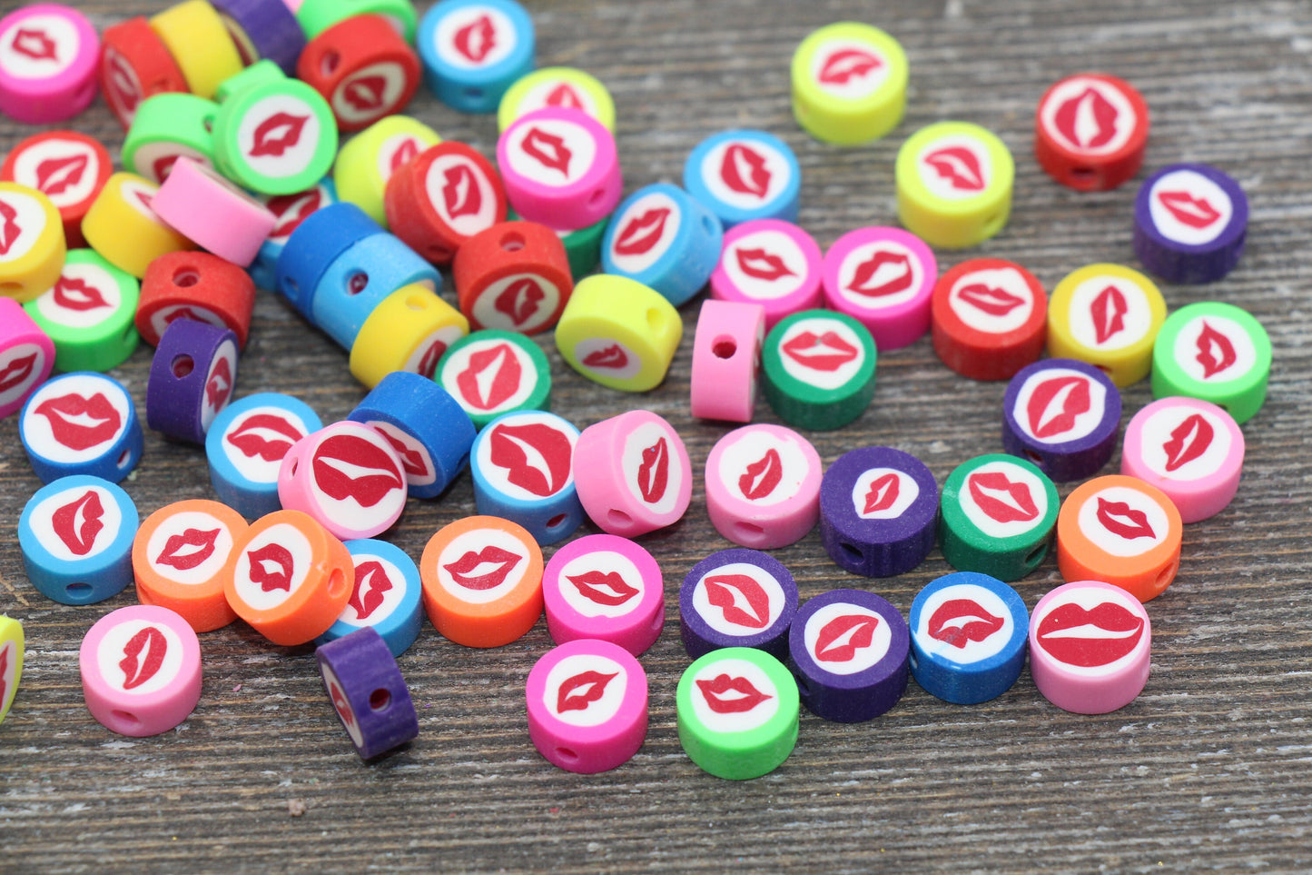 Lip Kiss Polymer Clay Beads, Multicolor Kiss Cane Beads, Jewelry Beads, Bracelet Beads, Loose Polymer Clay Beads #22