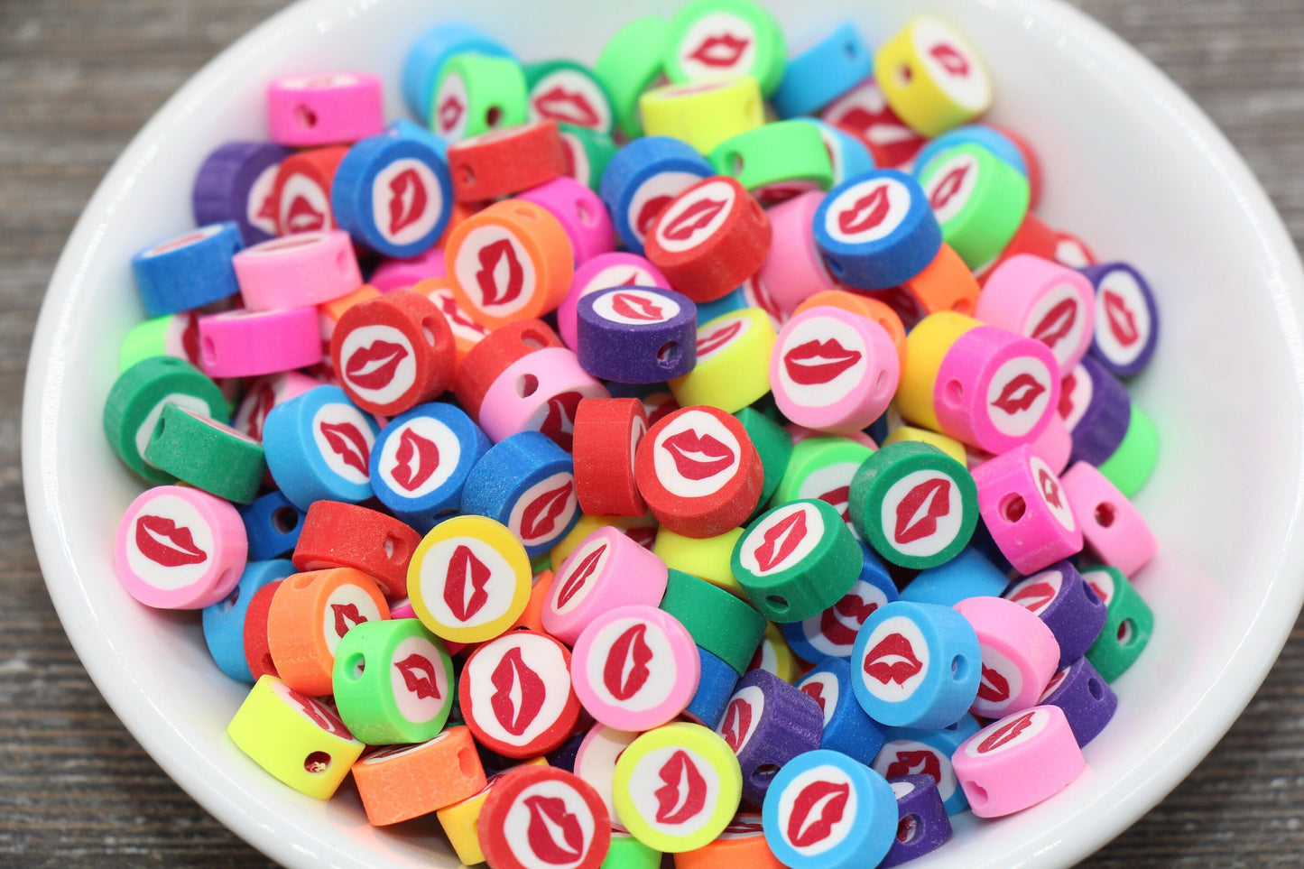 Lip Kiss Polymer Clay Beads, Multicolor Kiss Cane Beads, Jewelry Beads, Bracelet Beads, Loose Polymer Clay Beads #22