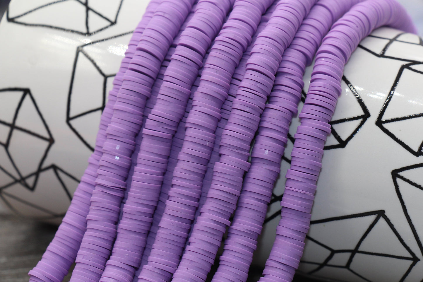 Lavender Heishi Beads, Lavender Polymer Clay Disc Beads, African Disc Beads, Vinyl Heishi, 16 inch Strand #73