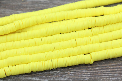 8mm Yellow Heishi Beads, Yellow Polymer Clay Disc Beads, African Disc Beads, Vinyl Heishi, 16 inch Strand #104