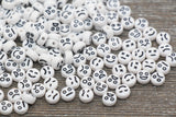Facial Expression Round Beads, White with Black Beads, Emoji Beads, Happy Face, Sad Face, Plastic Round Beads Size 7mm #482