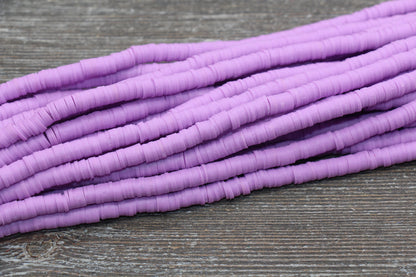 6mm Lilac Pink Heishi Beads, Polymer Clay Disc Beads, African Disc Beads, Vinyl Heishi, 16 inch Strand #336