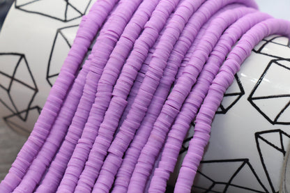 6mm Lilac Pink Heishi Beads, Polymer Clay Disc Beads, African Disc Beads, Vinyl Heishi, 16 inch Strand #336