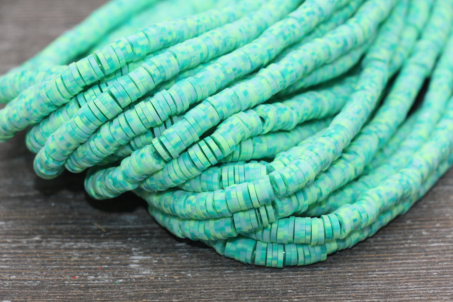 6mm Green Speckled Heishi Beads, Mix Color Polymer Clay Disc Beads, African Disc Beads, Vinyl Heishi, 16 inch Strand #45