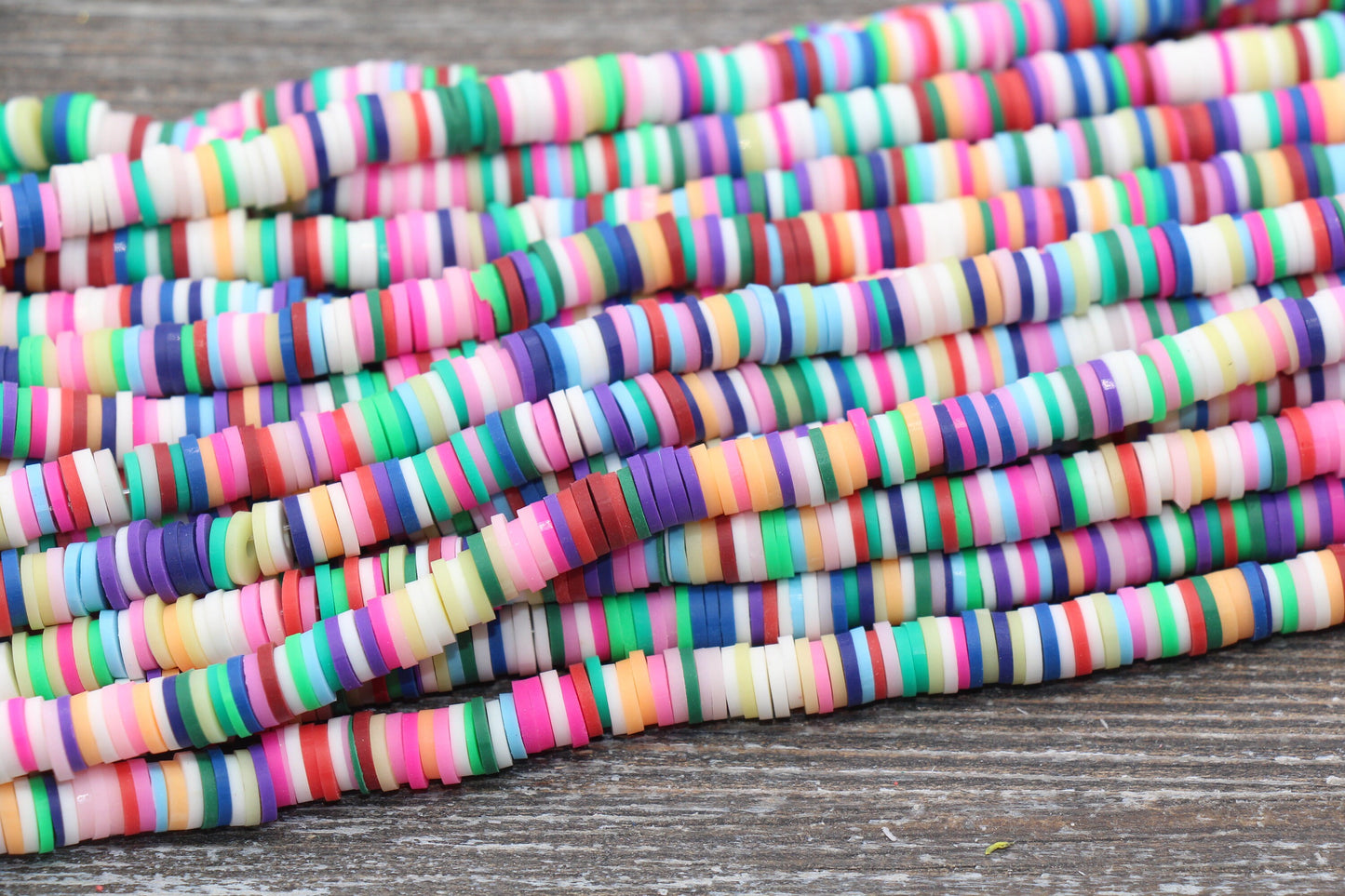 6mm Multicolored Heishi Beads, Mixed Color Polymer Clay Disc Beads, African Disc Beads, Wholesale Vinyl Heishi, 16 inch Strand #204