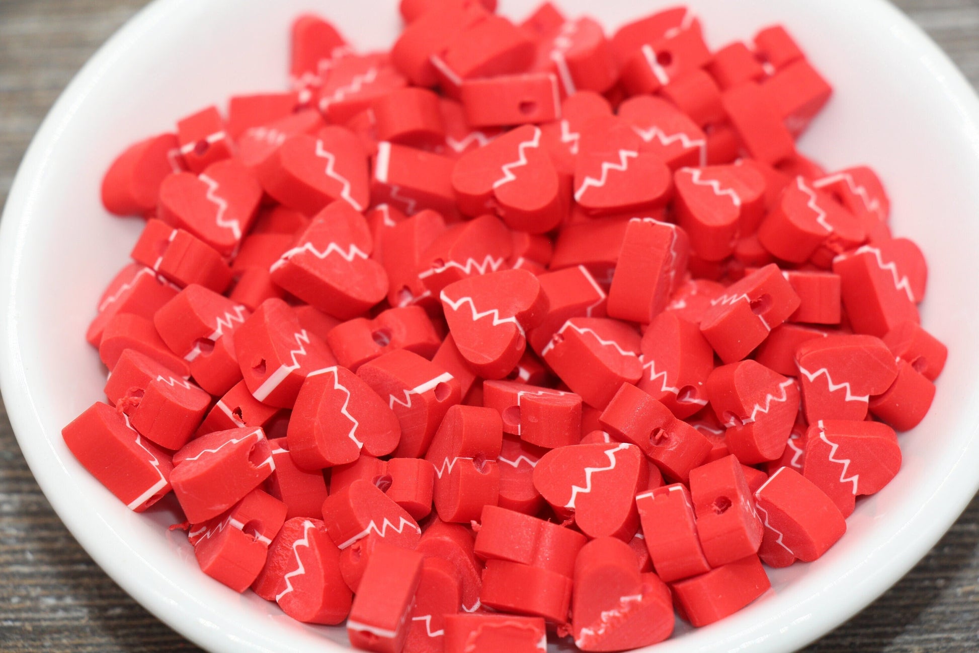 Broken Heart Polymer Clay Beads, Heart Cane Beads, Heart Clay Beads, Red Heart Clay Beads, Jewelry Beads #29