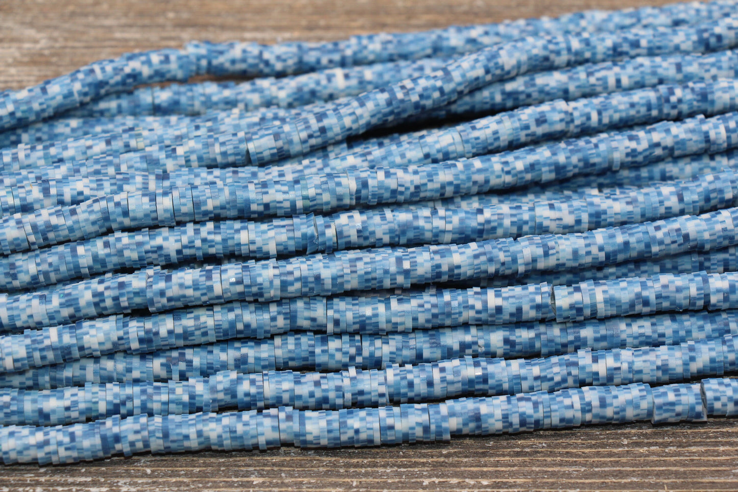 6mm Blue Speckled Heishi Beads, Blue and White Speckled Polymer Clay Disc Beads, African Disc Beads, Vinyl Heishi, 16 inch Strand #214