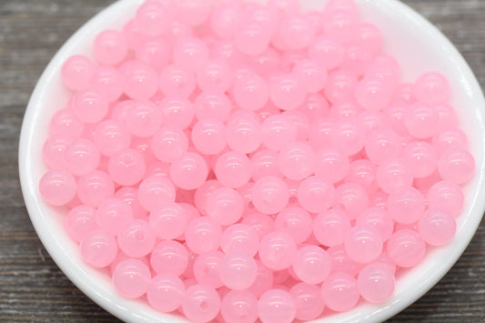 8mm Translucent Pink Gumball Beads, Round Acrylic Loose Beads, Bubblegum Beads, Chunky Beads, Smooth Plastic Round Beads #790