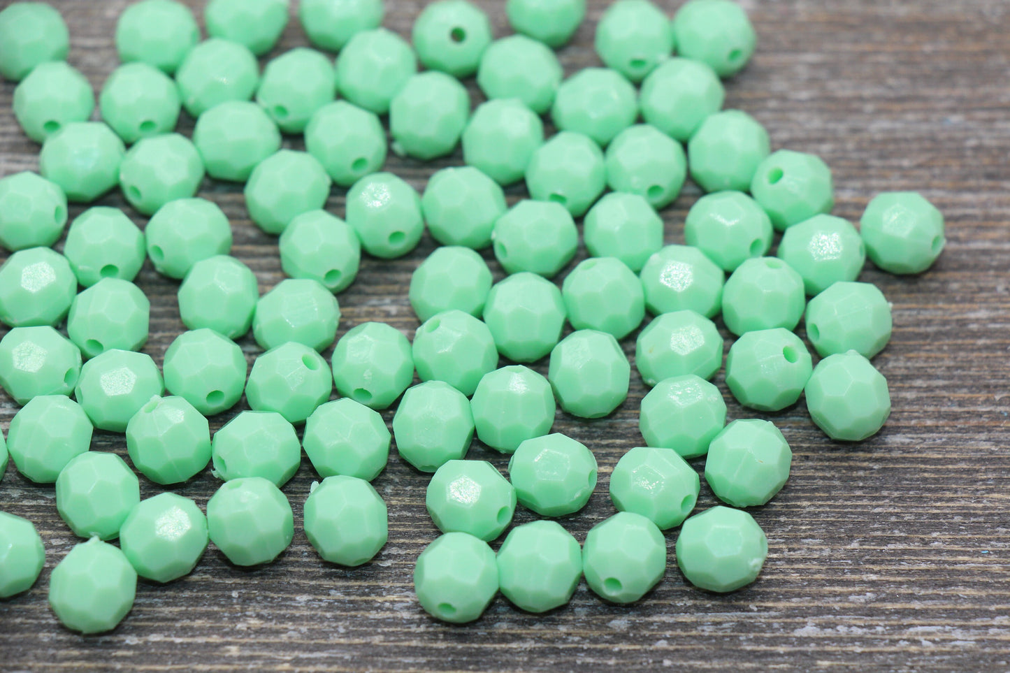 8mm Mint Green Faceted Gumball Beads, Round Acrylic Loose Beads, Chunky Beads, Faceted Plastic Beads, Bubble Gum Beads #557