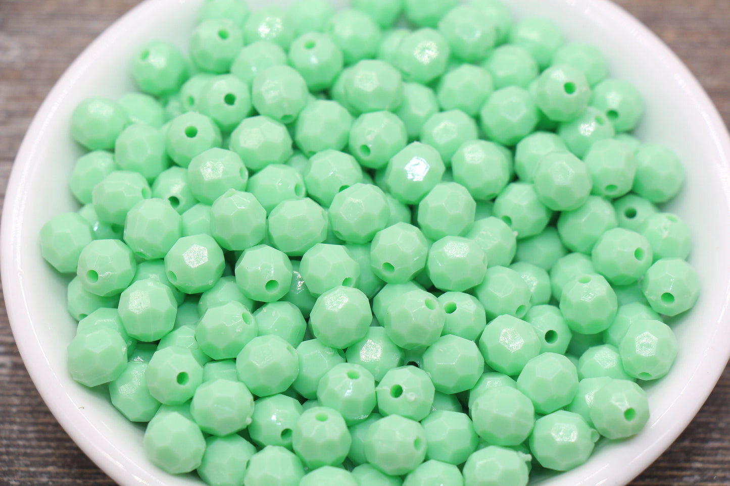 8mm Mint Green Faceted Gumball Beads, Round Acrylic Loose Beads, Chunky Beads, Faceted Plastic Beads, Bubble Gum Beads #557