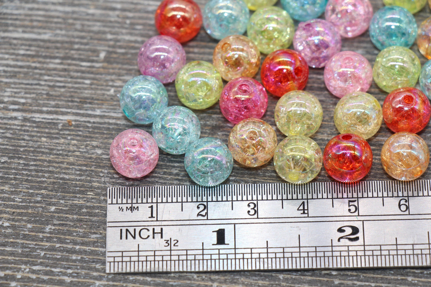 10mm Multicolor Iridescent Gumball Beads, Rainbow AB Acrylic Crackle Loose Beads, Bubblegum Beads, Chunky Beads, Smooth Round Beads #486