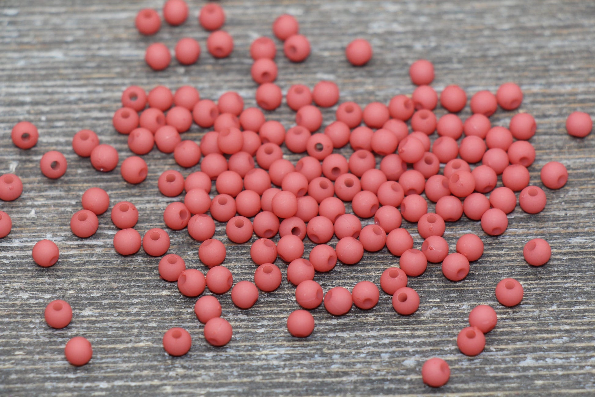 4mm Matte Blush Red Round Beads, Acrylic Gumball Beads, Frosted Blush Red Round Spacer Beads, Bubblegum Beads, Plastic Round Bead #1701