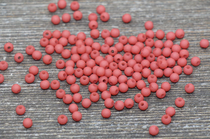 4mm Matte Blush Red Round Beads, Acrylic Gumball Beads, Frosted Blush Red Round Spacer Beads, Bubblegum Beads, Plastic Round Bead #1701