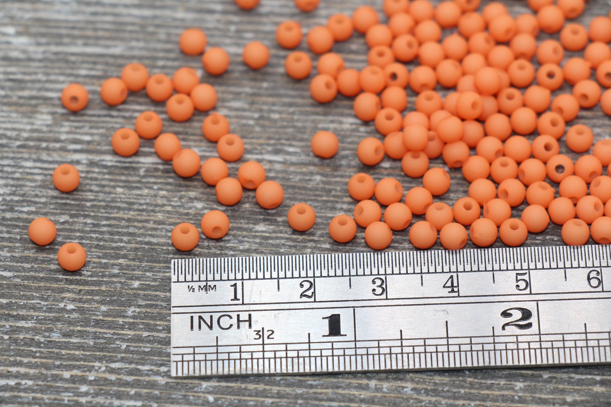 4mm Matte Orange Round Beads, Acrylic Gumball Beads, Frosted Orange Round Spacer Beads, Bubblegum Beads, Plastic Round Bead #1704