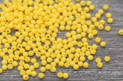 4mm Matte Golden Yellow Round Beads, Acrylic Gumball Bead, Frosted Yellow Round Spacer Beads, Bubblegum Beads, Plastic Round Bead #1710