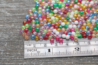 4mm Multicolor AB Round Beads, Iridescent Acrylic Gumball Beads, Transparent Round Spacer Beads, Bubblegum Beads, Plastic Round Bead #1713