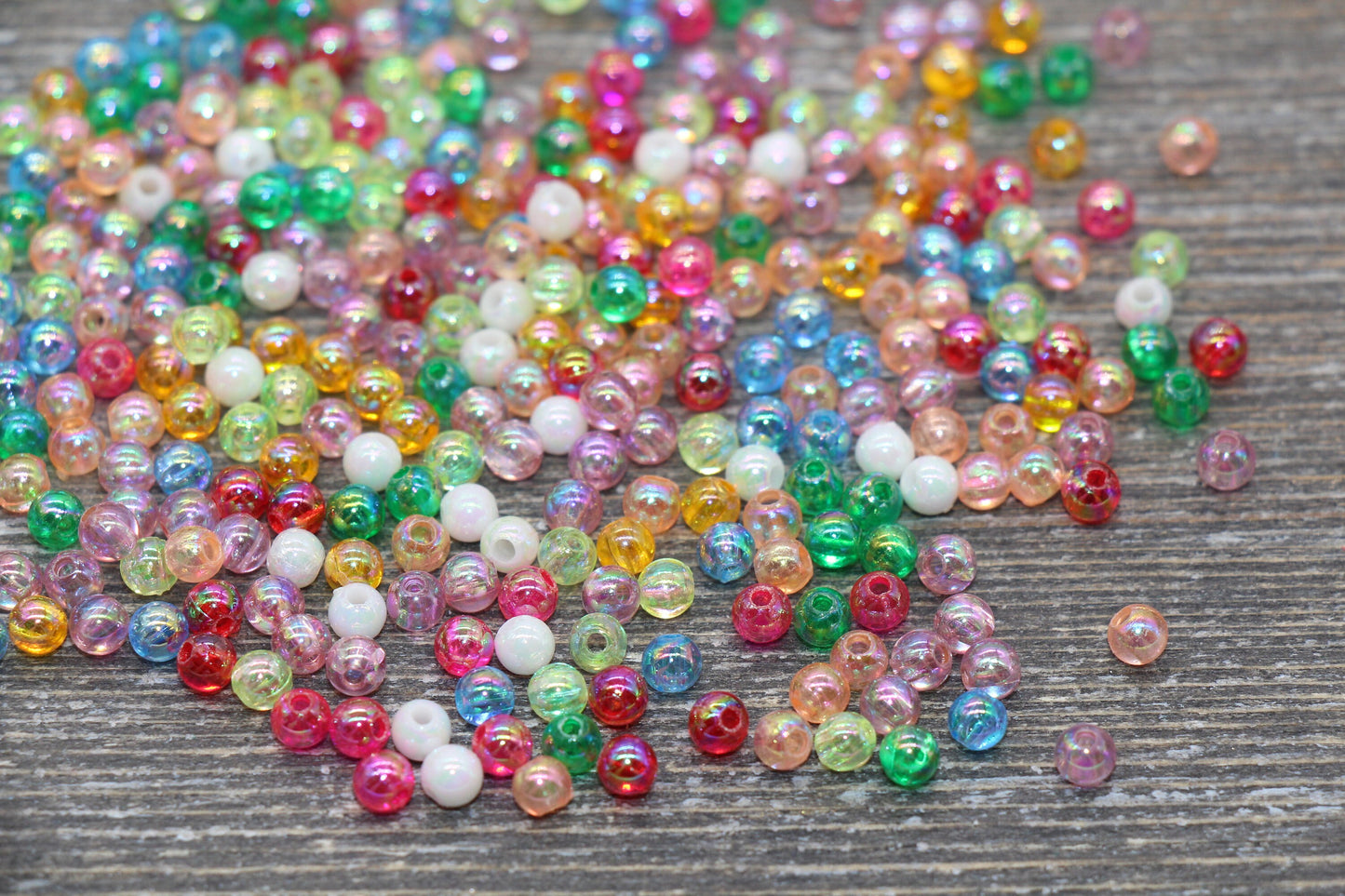 4mm Multicolor AB Round Beads, Iridescent Acrylic Gumball Beads, Transparent Round Spacer Beads, Bubblegum Beads, Plastic Round Bead #1713