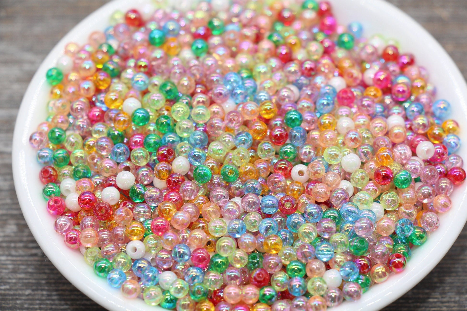 4mm Multicolor AB Round Beads, Iridescent Acrylic Gumball Beads, Transparent Round Spacer Beads, Bubblegum Beads, Plastic Round Bead #1713