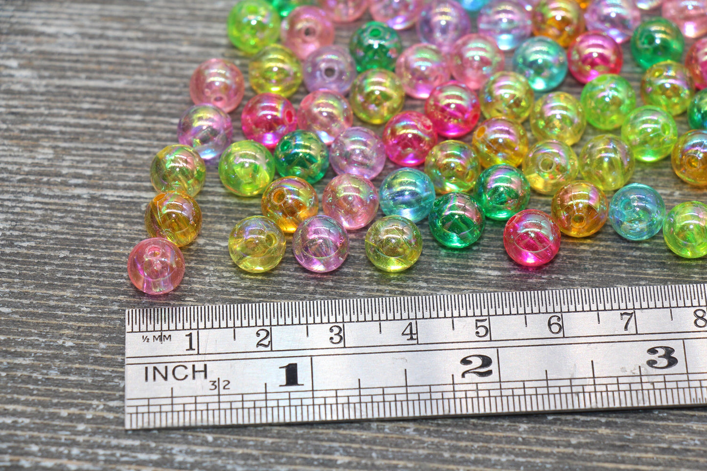 8mm Multicolor AB Round Beads, Iridescent Acrylic Gumball Beads, Transparent Round Spacer Beads, Bubblegum Beads, Plastic Round Bead #1715