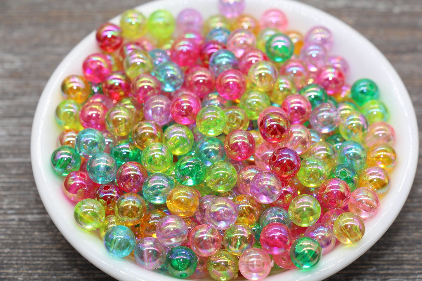 8mm Multicolor AB Round Beads, Iridescent Acrylic Gumball Beads, Transparent Round Spacer Beads, Bubblegum Beads, Plastic Round Bead #1715