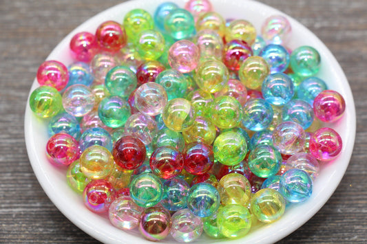 10mm Multicolor Iridescent Gumball Beads, Rainbow AB Transparent Loose Beads, Bubblegum Beads, Chunky Beads, Smooth Round Beads #1716