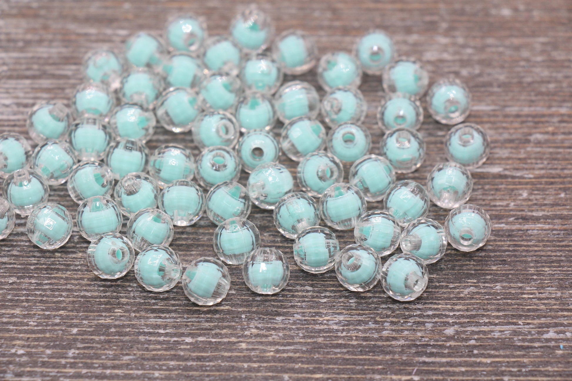 8mm Mint Green Faceted Round Beads, Mint Acrylic Round Gumball Beads, Bubblegum Beads, Plastic Faceted Round Bead #1720