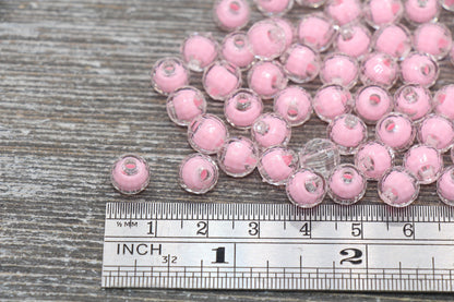 8mm Pink Faceted Round Beads, Pink Acrylic Round Gumball Beads, Bubblegum Beads, Plastic Faceted Round Bead #1721