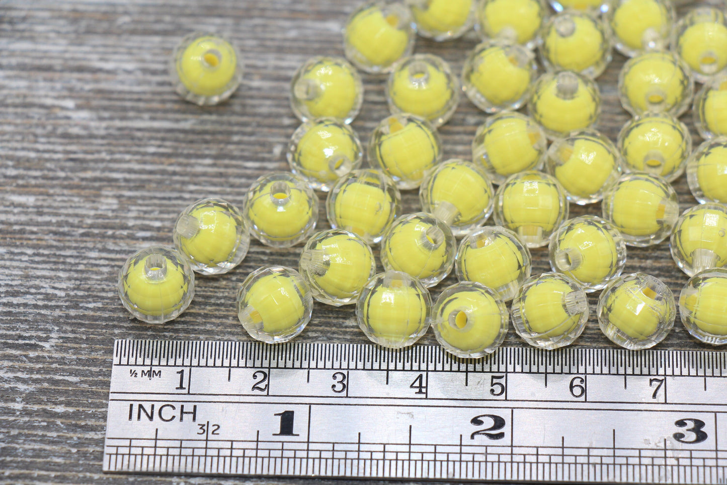 10mm Yellow Faceted Round Beads, Yellow Acrylic Round Gumball Beads, Bubblegum Beads, Plastic Faceted Round Bead #1729