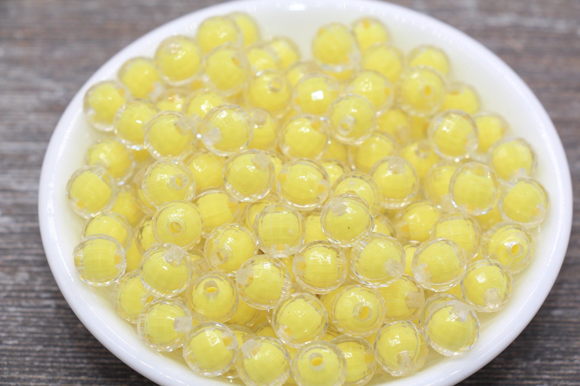 10mm Yellow Faceted Round Beads, Yellow Acrylic Round Gumball Beads, Bubblegum Beads, Plastic Faceted Round Bead #1729