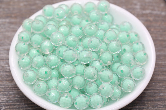 10mm Mint Green Faceted Round Beads, Mint Acrylic Round Gumball Beads, Bubblegum Beads, Plastic Faceted Round Bead #1728