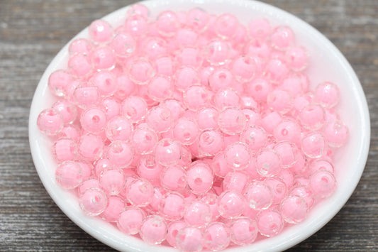 8mm Pink Faceted Round Beads, Pink Acrylic Round Gumball Beads, Bubblegum Beads, Plastic Faceted Round Bead #1721