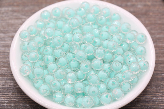 8mm Mint Green Faceted Round Beads, Mint Acrylic Round Gumball Beads, Bubblegum Beads, Plastic Faceted Round Bead #1720