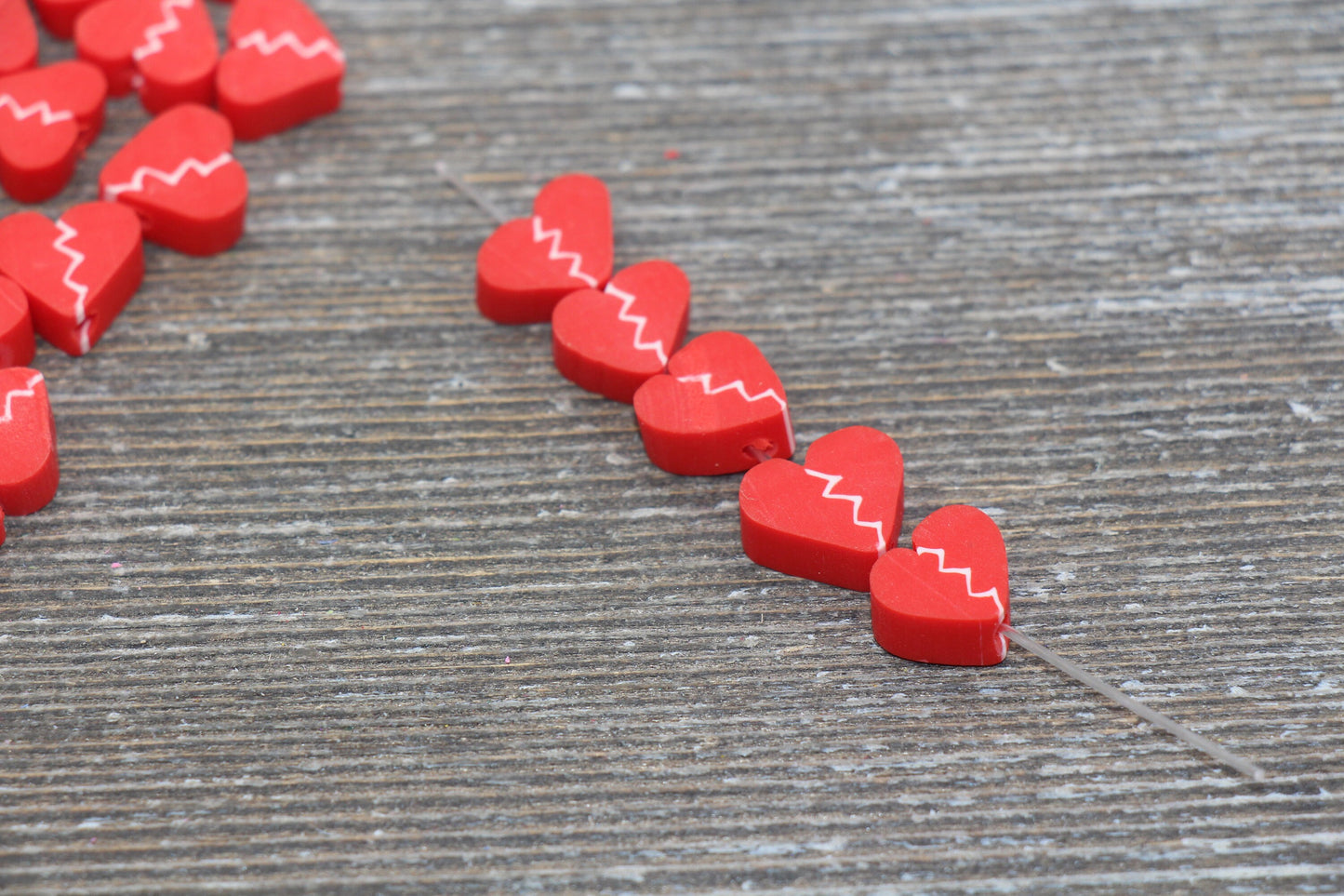 Broken Heart Polymer Clay Beads, Heart Cane Beads, Heart Clay Beads, Red Heart Clay Beads, Jewelry Beads #29