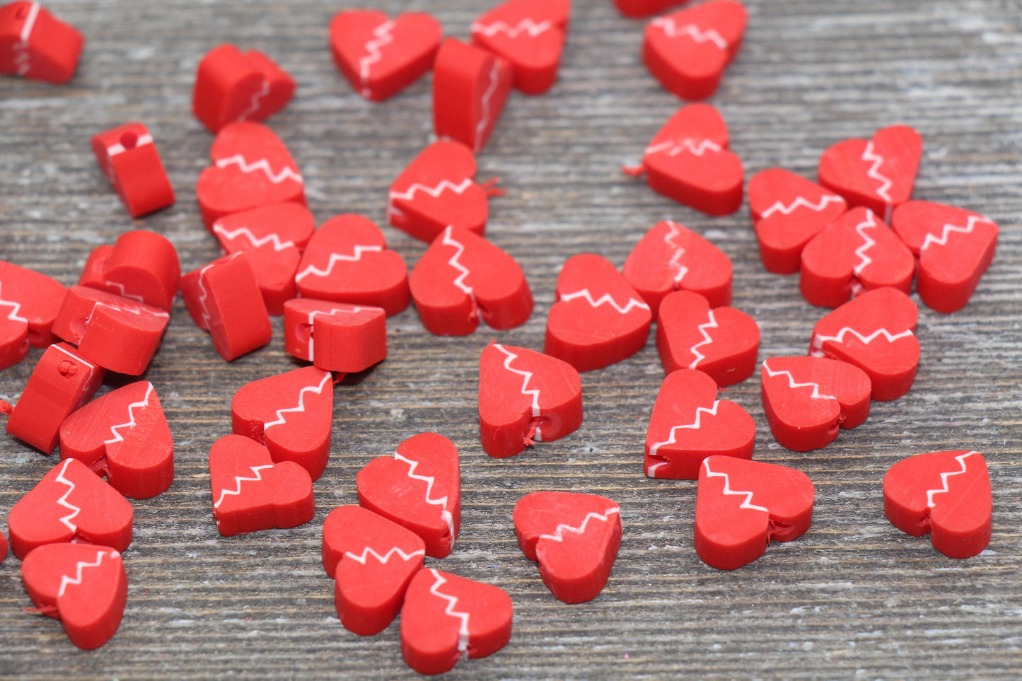 Broken Heart Polymer Clay Beads, Heart Cane Beads, Heart Clay Beads, Red Heart Clay Beads, Jewelry Beads #29