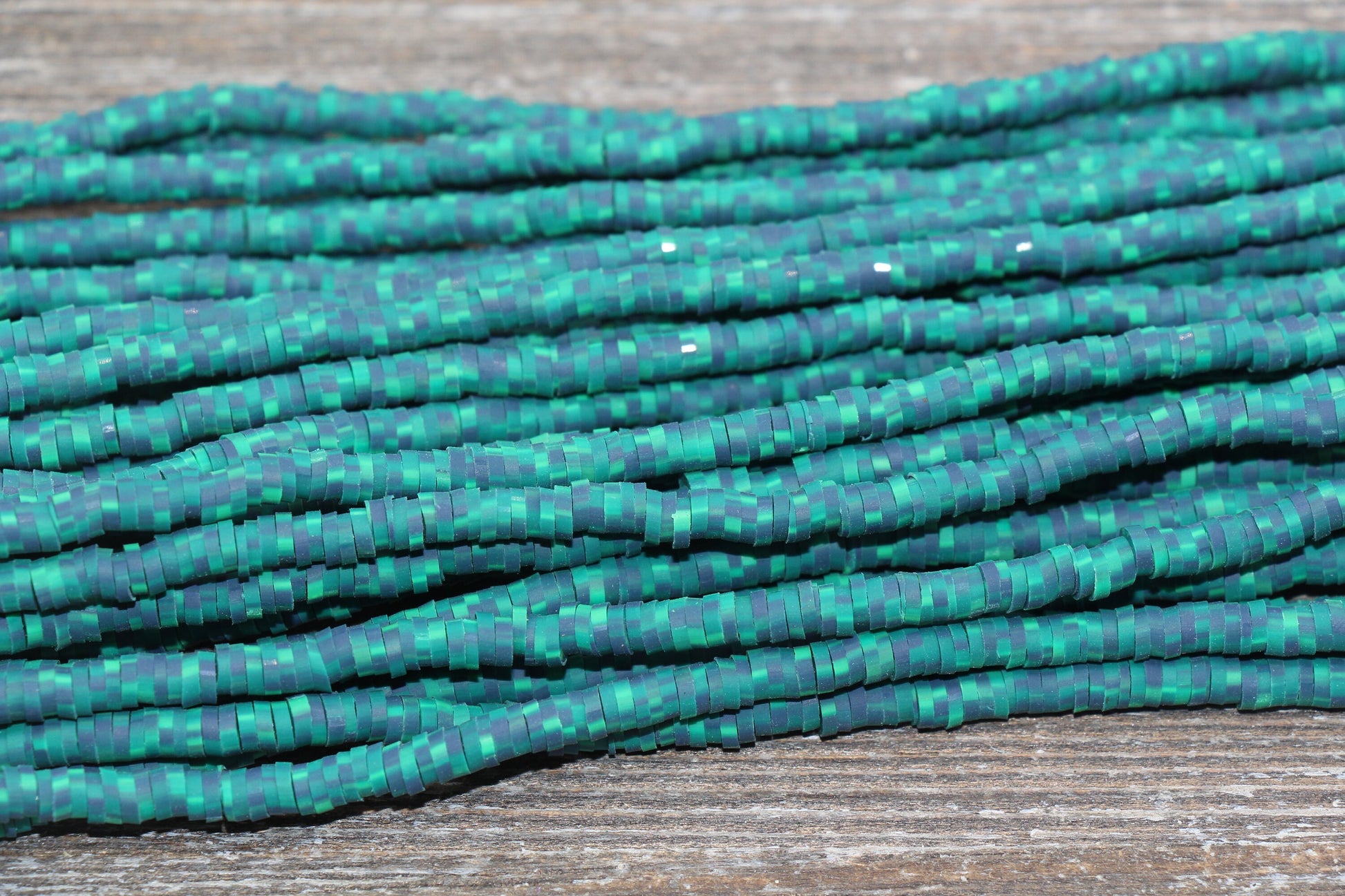 4mm Green with Black Speckled Heishi Beads, Mix Color Polymer Clay Disc Beads, African Disc Beads, Vinyl Heishi, 16 inch Strand #350