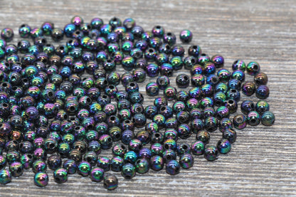 4mm Black AB Round Beads, Iridescent Acrylic Gumball Beads, Transparent Round Spacer Beads, Bubblegum Beads, Plastic Round Bead #903