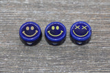 Blue Ceramic Smiley Face Beads, Happy Face Beads, Facial Expression Beads, Vertical Hole Beads