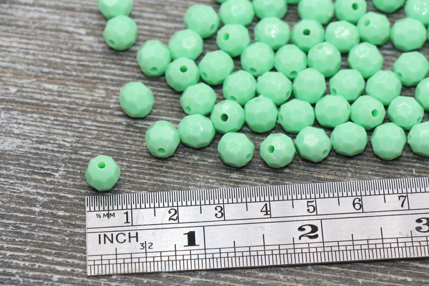 8mm Mint Green Faceted Gumball Beads, Round Acrylic Loose Beads, Chunky Beads, Faceted Plastic Beads, Bubble Gum Beads #557