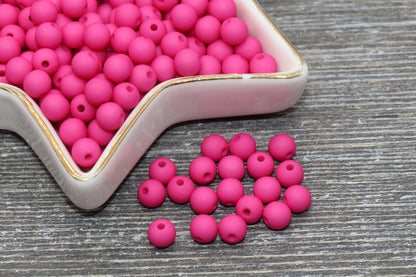 6mm Matte Fuchsia Pink Gumball Beads, Round Acrylic Loose Beads, Solid Bubblegum Beads, Chunky Beads, Round Plastic Beads #586