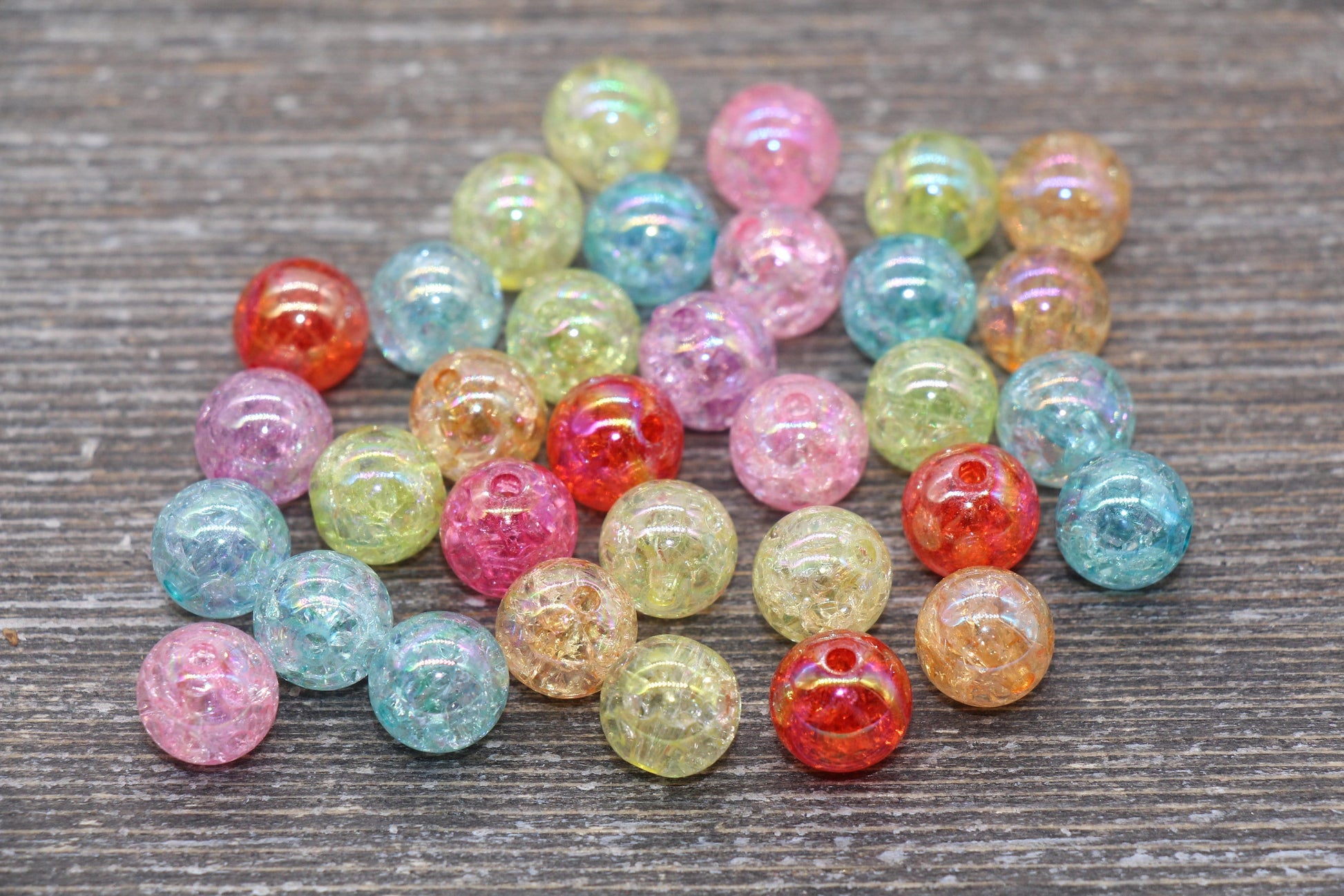 10mm Multicolor Iridescent Gumball Beads, Rainbow AB Acrylic Crackle Loose Beads, Bubblegum Beads, Chunky Beads, Smooth Round Beads #486