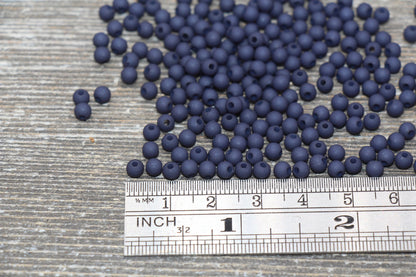 4mm Matte Navy Round Beads, Acrylic Gumball Beads, Frosted Navy Round Spacer Beads, Bubblegum Beads, Plastic Round Bead #1698