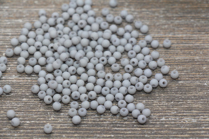 4mm Matte Elephant Gray Round Beads, Acrylic Gumball Beads, Frosted Gray Round Spacer Beads, Bubblegum Beads, Plastic Round Bead #1702